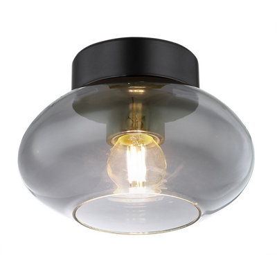 Luminosa Lighting Luminosa Shaun Globe Ceiling Light Matt Black Smoke Glass Shade 1X E27