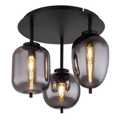 Luminosa Lighting Luminosa Blacky Globe Ceiling Light Matt Black Smoke Glass Shade 3X E14 from B&Q