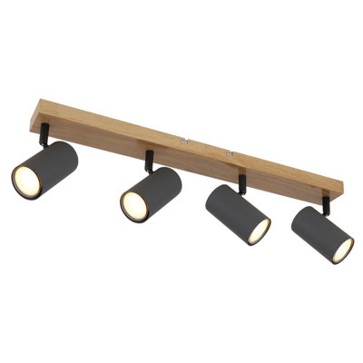 Luminosa Lighting Black Luminosa Robby Ceiling Spotlight Bar Wood Look 4X Gu10 Size 35