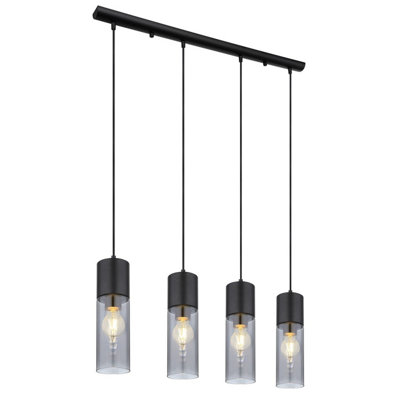 Luminosa Lighting Luminosa Annika Bar Pendant Ceiling Light Matt Black Smoke Glass Shade 4X E27 from B&Q