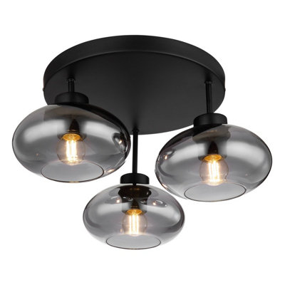 Luminosa Lighting Luminosa Shaun Shade Cluster Ceiling Light Matt Black Smoke Glass Shade 3X E27 from B&Q