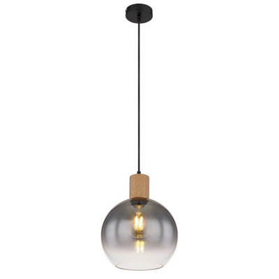 B&Q -  Luminosa Moitas Dome Pendant Ceiling Light Matt Black Smoke Glass Shade 1X E27
