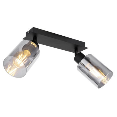 Luminosa Lighting Luminosa Hadera Twin Ceiling Spotlight Matt Black Smoke Glass Shade 2X E27 from B&Q