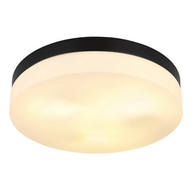 Luminosa Lighting Luminosa Vranos Outdoor Flush Matt Black Ip44 Opal Glass Shade 3X E27 from B&Q