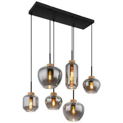 Luminosa Lighting Luminosa Matt Cluster Pendant Ceiling Light Matt Black Brown Smoke Glass Shade 6X E27 from B&Q