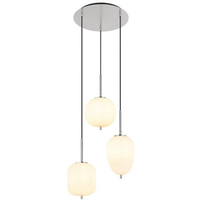 Luminosa Lighting Luminosa Blacky I Cluster Pendant Ceiling Light Nickel Matt Opal Glass Shade 3X E14 from B&Q