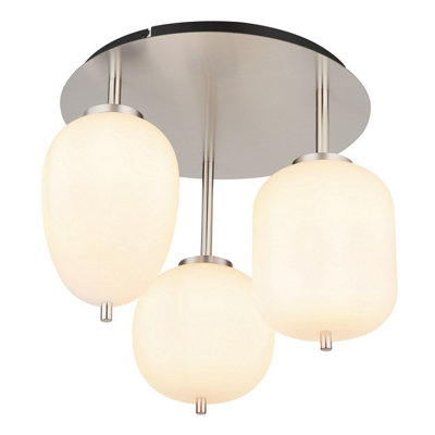 Luminosa Lighting Luminosa Blacky I Globe Ceiling Light Nickel Matt Opal Glass Shade 3X E14 from B&Q