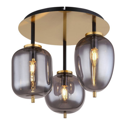 Luminosa Lighting Luminosa Blacky I Globe Ceiling Light Brass-Coloured Matt Smoke Glass Shade 3X E14 from B&Q