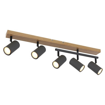 Luminosa Lighting Luminosa Robby Ceiling Spotlight Bar Wood Look 5X Gu10 from B&Q