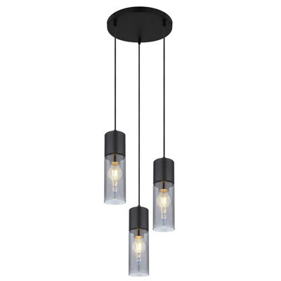 B&Q -  Luminosa Annika Cluster Pendant Ceiling Light Matt Black Smoke Glass Shade 3X E27