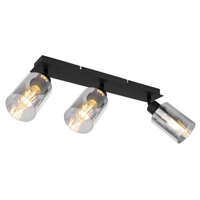 Luminosa Lighting Luminosa Hadera Ceiling Spotlight Bar Matt Black Smoke Glass Shade 3X E27 from B&Q