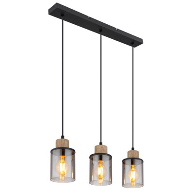Globo Reid Pendant Light, 3-Bulb, Black/Smoke - Image 3
