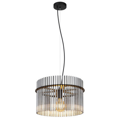 Luminosa Lighting Luminosa Gorley Pendant Ceiling Light Matt Black Smoke Glass Shade 1X E27 from B&Q