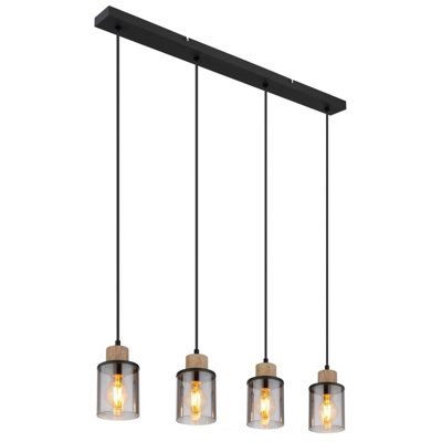 Luminosa Lighting Luminosa Reid Bar Pendant Ceiling Light Matt Black Smoke Glass Shade 4X E27 from B&Q