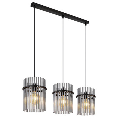 Luminosa Lighting Light/Black Luminosa Ing Luminosa Gorley Bar Pendant Ceiling Matt Smoke Glass Shade 3X E27 Size 3
