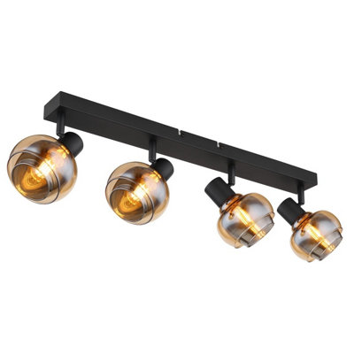 Luminosa Lighting Luminosa Tokki Ceiling Spotlight Bar Matt Black Amber Glass Shade 4X E14 from B&Q