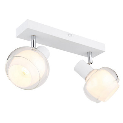 Luminosa Lighting Luminosa Tokki Twin Ceiling Spotlight White Matt Clear Glass Shade 2X E14 from B&Q