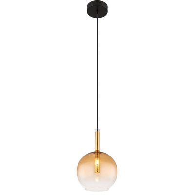 Luminosa Lighting Luminosa Lopusa Globe Slim Pendant Ceiling Light Matt Black Amber Glass Shade 1X G9 from B&Q