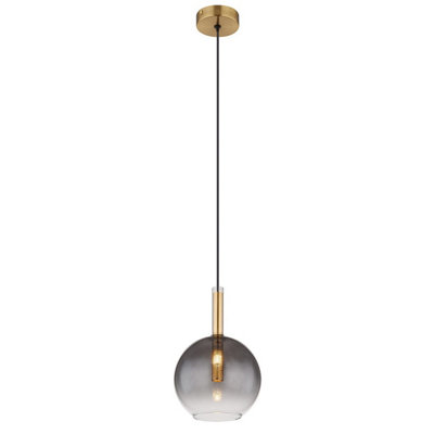 B&Q -  Luminosa Elisabeth Globe Slim Pendant Ceiling Light Brass-Coloured Smoke Glass Shade 1X G9