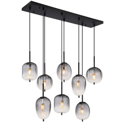 B&Q -  Luminosa Attila Cluster Pendant Ceiling Light Matt Black Smoke Glass Shade 8X E14