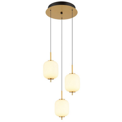 Luminosa Lighting Luminosa Ewald Cluster Pendant Ceiling Light Brass-Coloured Opal Glass Shade 3X Led 3000K from B&Q