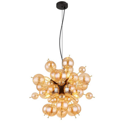 Luminosa Lighting Luminosa Udo Globe Pendant Ceiling Light Matt Black Balls Amber Glass Shade 6X E14 from B&Q