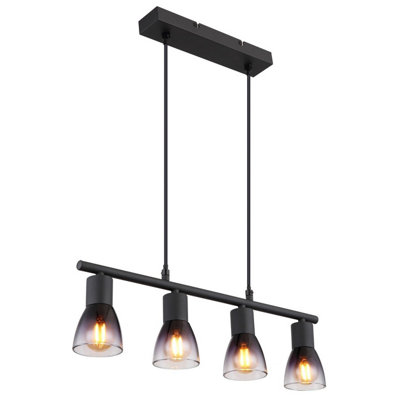 Luminosa Lighting Luminosa Satella Bar Pendant Ceiling Light Matt Black Smoke Glass Shade 4X E14 from B&Q