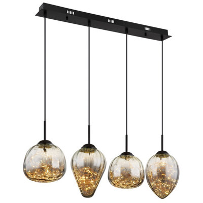 Luminosa Lighting Luminosa Firefly Bar Pendant Ceiling Light Matt Black Smoke Glass Shade 4X Led 3000K from B&Q