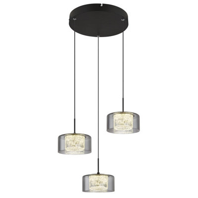 Luminosa Lighting Luminosa Fogsy Cluster Pendant Ceiling Light Matt Black Smoke Glass Shade 3X Led 4000K from B&Q