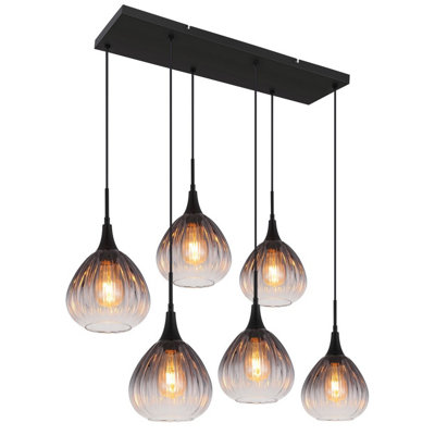 Luminosa Lighting Luminosa Olsen Cluster Pendant Ceiling Light Matt Black Smoke Glass Shade 6X E27 from B&Q