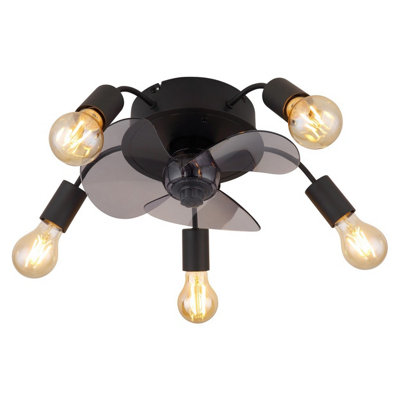 B&Q -  Luminosa Alisha 3 Blade Ceiling Fan Matt Black 5X E27 Remote Control Timer