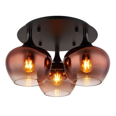 Luminosa Lighting Luminosa Maxy Globe Ceiling Light Matt Black Copper Glass Shade 3X E27 from B&Q
