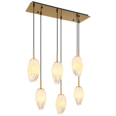 Luminosa Lighting Luminosa Barcley Cluster Pendant Ceiling Light Brass-Coloured Opal Glass Shade 6X E14 from B&Q