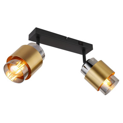 Luminosa Lighting Luminosa Milley Twin Ceiling Spotlight Matt Black Smoke Glass Shade 2X E27 from B&Q