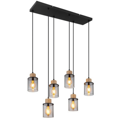 Luminosa Lighting Luminosa Reid Cluster Pendant Ceiling Light Matt Black Smoke Glass Shade 6X E27 from B&Q