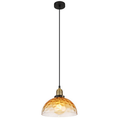 Luminosa Lighting Luminosa Salvy Dome Pendant Ceiling Light Matt Black Amber Glass Shade 1X E27 from B&Q