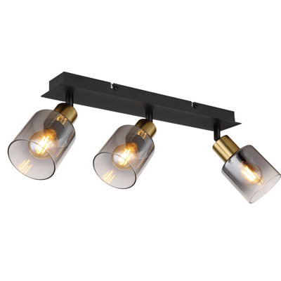 Luminosa Lighting Luminosa Hollsy Ceiling Spotlight Bar Matt Black Smoke Glass Shade 3X E14 from B&Q