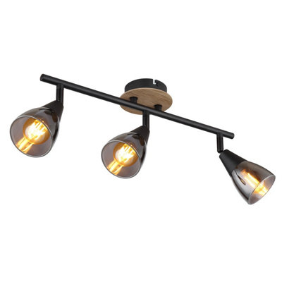 Luminosa Lighting Luminosa Mubby Ceiling Spotlight Bar Matt Black Smoke Glass Shade 3X E14 from B&Q
