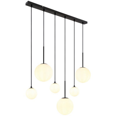 Luminosa Lighting Luminosa Hallie Cluster Pendant Ceiling Light Matt Black Opal Glass Shade 6X E27 from B&Q