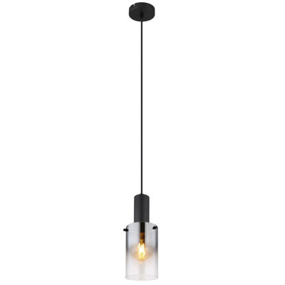 Luminosa Lighting Luminosa Florentina Slim Pendant Ceiling Light Matt Black Smoke Glass Shade 1X E27 from B&Q