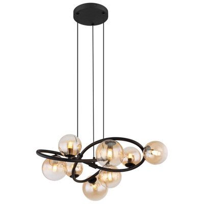Luminosa Lighting Luminosa Tuberius Globe Pendant Ceiling Light Matt Black Amber Glass Shade 8X G9 3000K from B&Q