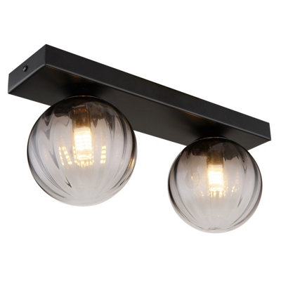 Luminosa Lighting Luminosa Dallerta Globe Ceiling Light Matt Black Smoke Glass Shade 2X G9