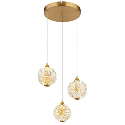 B&Q -  Luminosa Virina Cluster Pendant Ceiling Light Gold Colors K9 Crystals 3X Led 3000K