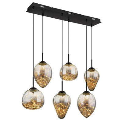 Luminosa Lighting Luminosa Firefly Cluster Pendant Ceiling Light Matt Black Smoke Glass Shade 6X Led 3000K from B&Q