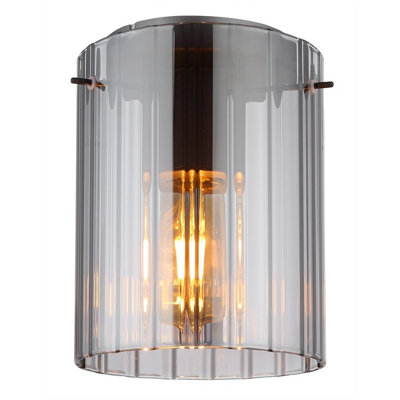 Luminosa Lighting Luminosa Tulivar Cylindrical Ceiling Light Grey Dark Smoke Glass Shade 1X E27 from B&Q