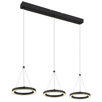 B&Q -  Luminosa Grenvix Triple Ring Pendant Ceiling Light Matt Black 3X Led 3000K