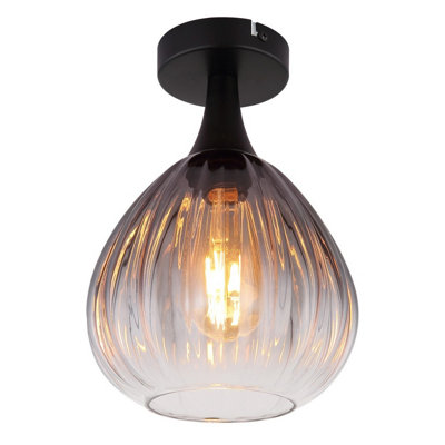 Luminosa Lighting Luminosa Olsen Globe Ceiling Light Matt Black Smoke Glass Shade 1X E27 from B&Q