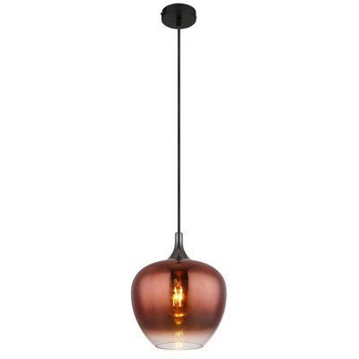 Luminosa Lighting Luminosa Maxy 24Cm Dome Pendant Ceiling Light Matt Black Copper Glass Shade 1X E27 from B&Q