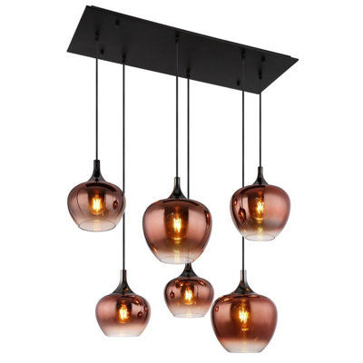Luminosa Lighting Luminosa Maxy Cluster Pendant Ceiling Light Matt Black Copper Glass Shade 6X E27 from B&Q