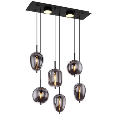 Luminosa Lighting Luminosa Blacky Cluster Pendant Ceiling Light Matt Black Smoke Glass Shade 6X E14 from B&Q